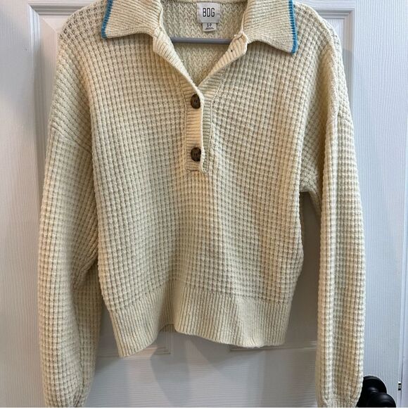 BDG Urban Outfitters women's cream blue waffle knit button up sweater sz small - Picture 5 of 9